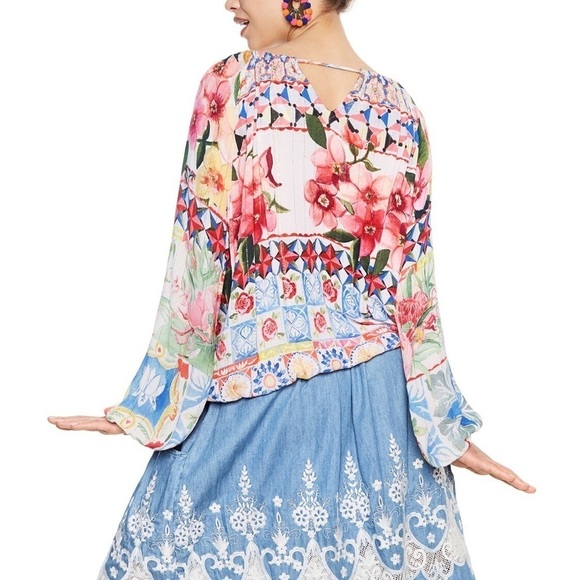 Desigual Carola Floral Peasant Blouse S - Picture 5 of 16